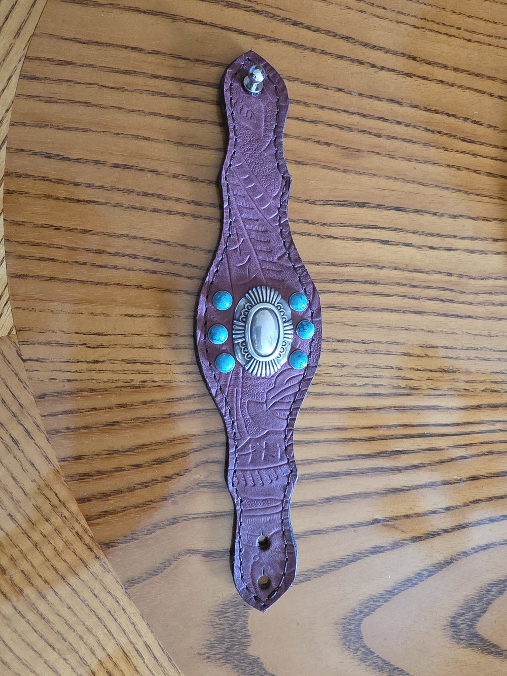 Brown Leather Wristband with Turquoise Concho Accents